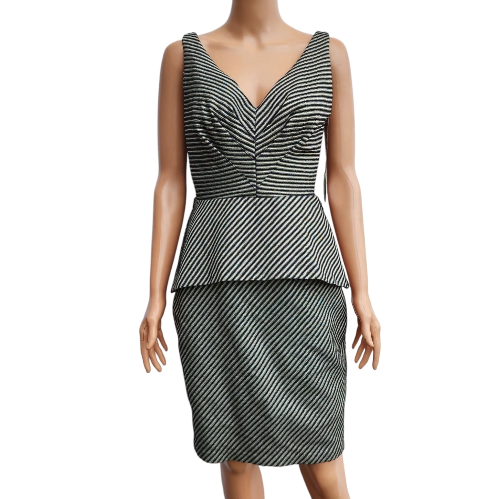 Anthropologie Eva franco sheena charlest Striped dress‎ black/silver Beige Sz 4